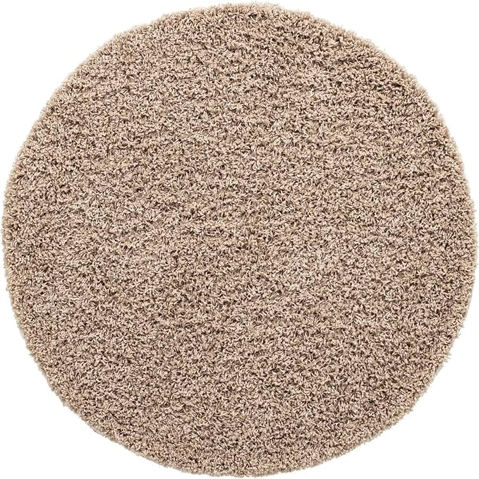 Unique Loom Solid Shag Collection Area Rug (4' 1" Round, Taupe)
