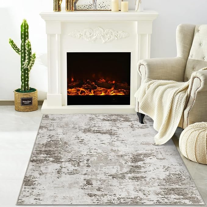 ROYHOME Modern Abstract 2x3 Area Rug Non Slip Non Shedding Low Pile Stain Resistant Rug for Entryway Kitchen Bedroom,Taupe/Beige