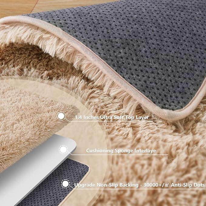 6x9 Large Area Rugs for Living Room, Fluffy Shag Rug for Bedroom | Shaggy Shag Carpet, Soft and Comfy, Non Slip Big Fuzzy Carpet for Kids Girls Boys Room Dorm Home Decor Aesthetic, Beige