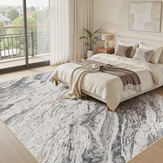 Area Rugs for Living Room: 10X14 Abstract Washable Rug Modern Neutral Large Soft Stain Resistant Non-Slip for Bedroom Dining Room Indoor Home Office Carpet - Taupe
