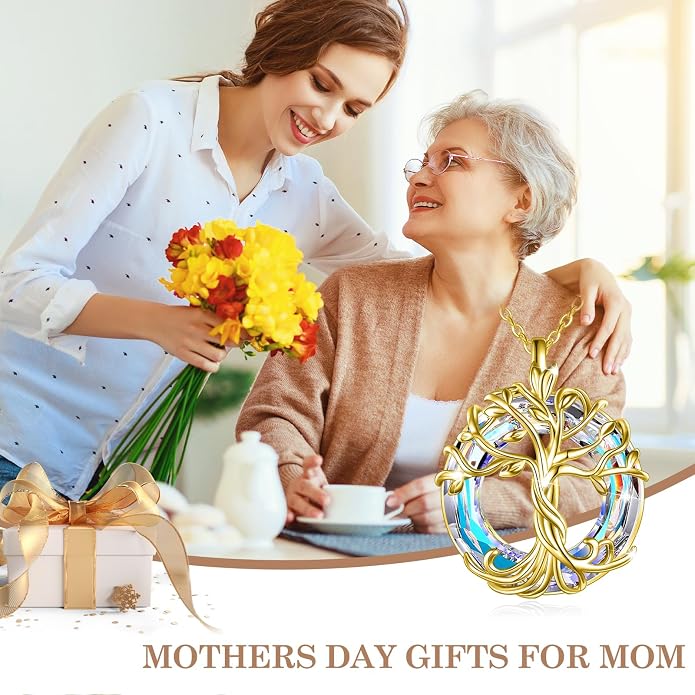 TOUPOP Tree of Life Necklace Gifts for Women 925 Sterling Silver Family Tree Pendant with Crystal Birthday Irish Jewelry Gifts for Women Her Wife Mom
