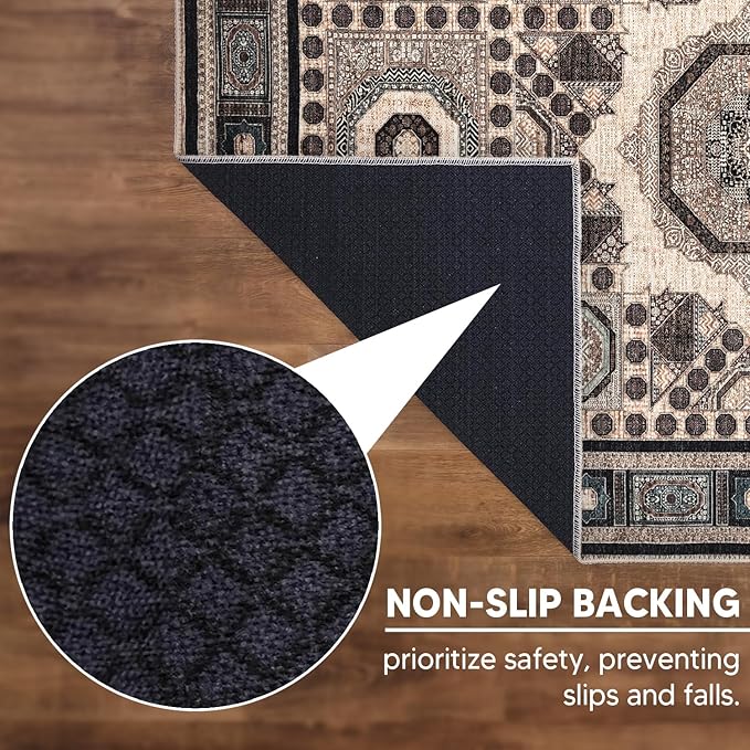 Keen Home Design 48"x72" Rug - Machine Washable Area Rug with Non-Slip Backing, Ideal for Living Room, Dining Room, Bedroom - Vintage, Easy Clean, Durable, Low Pile Rug - (4' x 6')
