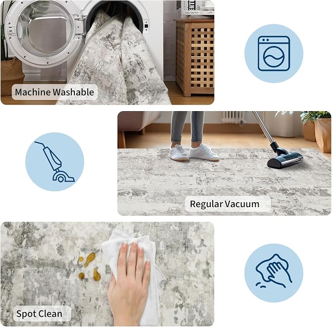 GarveeHome 10x14 Abstract Area Rugs Neutral Beige Washable Living Room Rug | Large Modern Low Pile Non Slip Floor Mat Carpet Indoor Accent Rug for Bedroom Dining Room Playroom Nursery Home Decor
