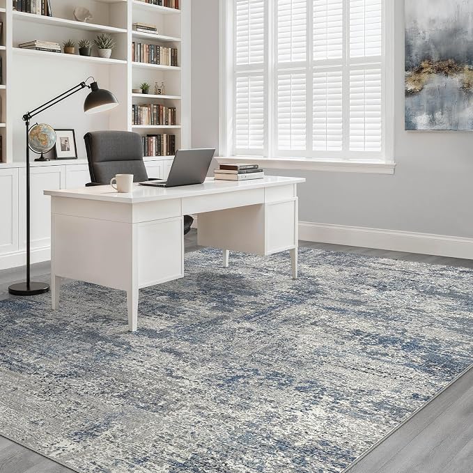 6x9 Area Rugs Living Room: Washable Large Neutral Rug Abstract Soft Modern Stain Resistant Indoor Floor Non-Slip Carpet for Bedroom Nursery Kids Office Playroom Dining Room Under Table- Blue Gray