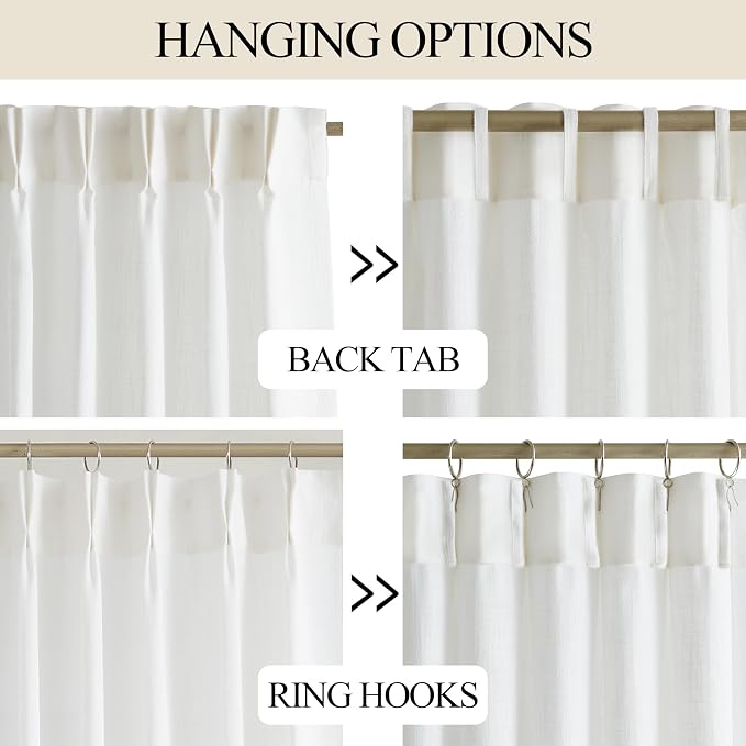 Vision Home White Pinch Pleated Tier Curtains 24 inch, Semi Sheer Kitchen Curtains with Back Tab & Hooks, Light Filtering Small Window Panels for Bathroom Laundry, 25" Wx24 Lx2
