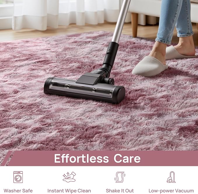 Deerhoo Large Shag Area Rugs 5 x 8, Tie-Dyed Plush Fuzzy Rugs for Living Room, Ultra Soft Fluffy Furry Rug for Bedroom, Indoor Carpet Nursery Rugs for Kids Room Home Decor, Pink Purple