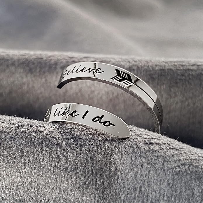 Vrycot Adjustable silvery Inspirational Stainless Steel Adjustable Bands Cool Stacking Opening Gift for Women Statement
