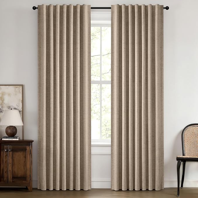 MIULEE 100% Blackout Linen Curtains 42 x 84 Inch Copper Brown 2 Panels | Thermal Insulated, Room Darkening Drapes for Bedroom Living Room, Back Tab Rod Pocket Pinch Pleated, Solid Luxury Decor
