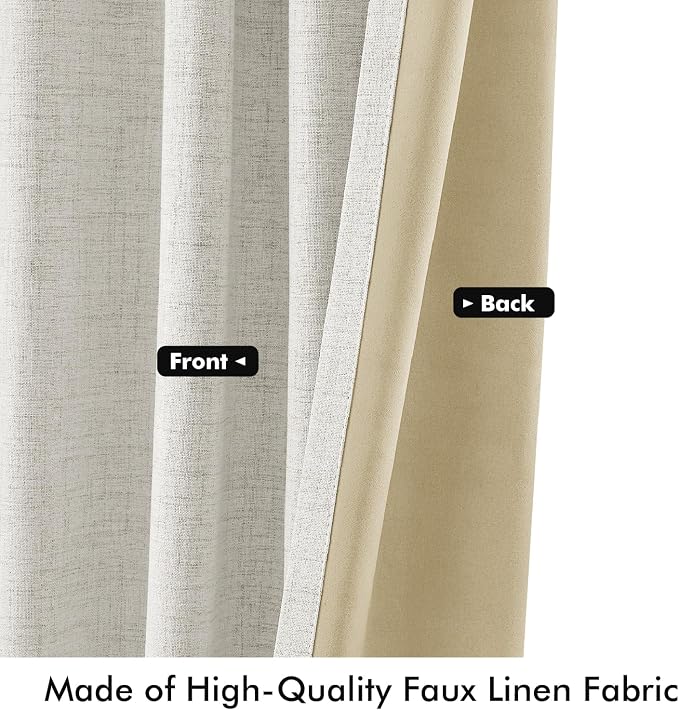 MIULEE 100% Blackout Linen Curtains 42 x 72 Inch Light Beige 2 Panels | Thermal Insulated, Room Darkening Drapes for Bedroom Living Room, Back Tab Rod Pocket Pinch Pleated, Solid Luxury Decor