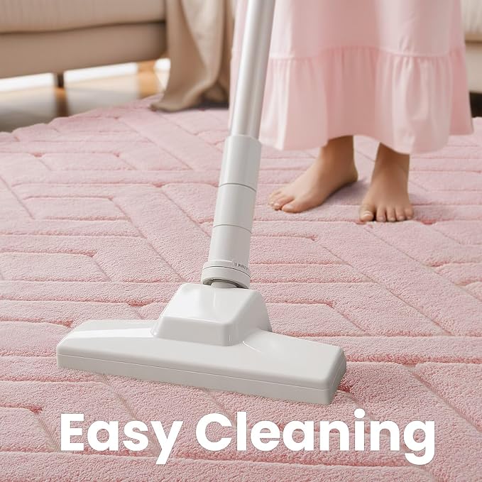 Macgace Ultra Soft Pink Area Rug for Living Room, 5x7 Modern Geometric Shag Rugs with Nonslip Backing for Bedroom, Washable Fuzzy Carpet for Cozy Kids Girls Room