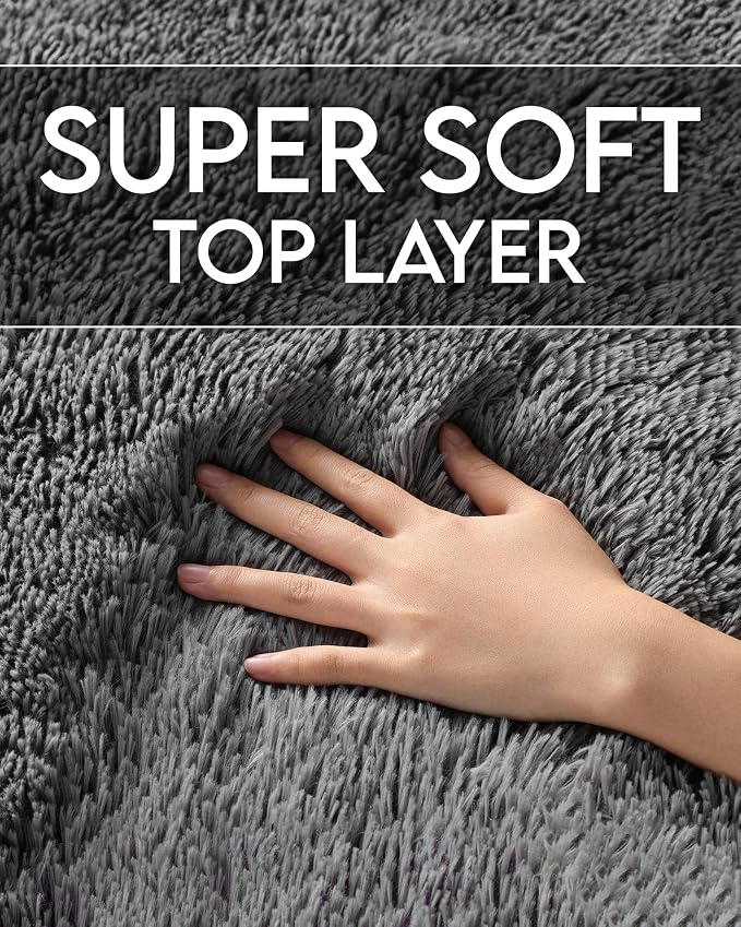 Ophanie Rugs for Living Room, Upgrade Non-Slip Fluffy Soft 5x8 Area Rug, Shag Large Fuzzy Plush Carpets for Bedroom Deep Grey, Shaggy Gray Kids Boys Girls Dorm Decor with Over 99 pcs Pile fibers