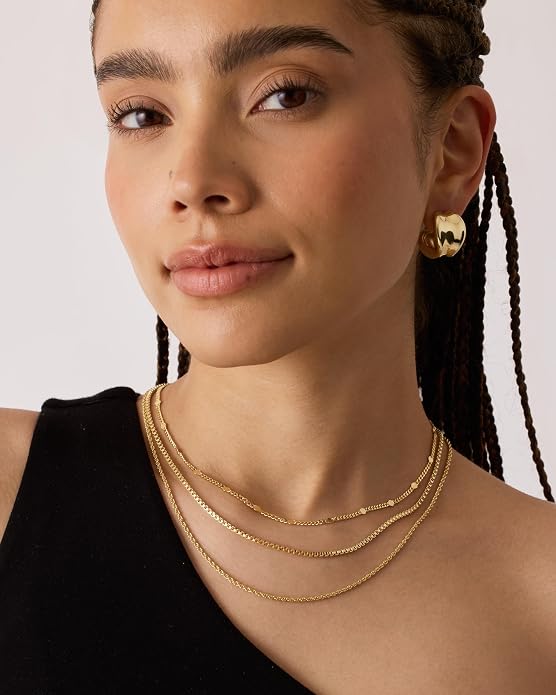 PAVOI 14K Gold Plated Dainty Layering Necklaces for Women | Snake Chain, Curb Link, Paperclip Layered Chains | Trendy Layering Necklace