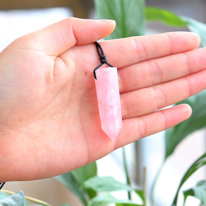 Runyangshi Healing Crystal Pendants, Single Pointed Natural Crystal Quartz Necklace 6 Faceted Chakra Crystal Wand Stone Reiki Energy