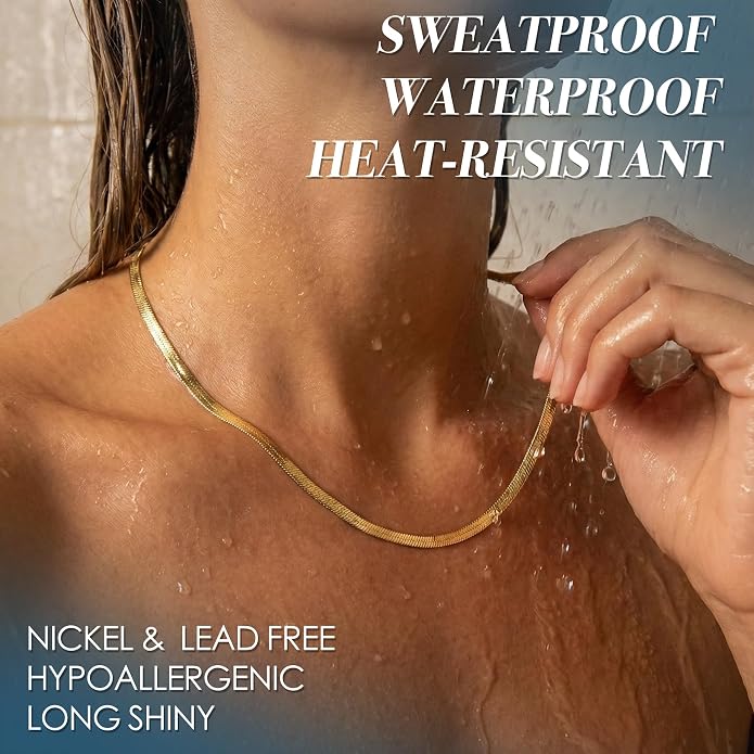 WomenGifts 14K Gold Silver Plated Herringbone Necklace for Women, Dainty Snake Chain Choker, Trendy Simple Long Layered Jewelry Non Tarnish, 3/4/5/8mm,14,16,18,20,22,24,26 Inch Thin & Chunky Options