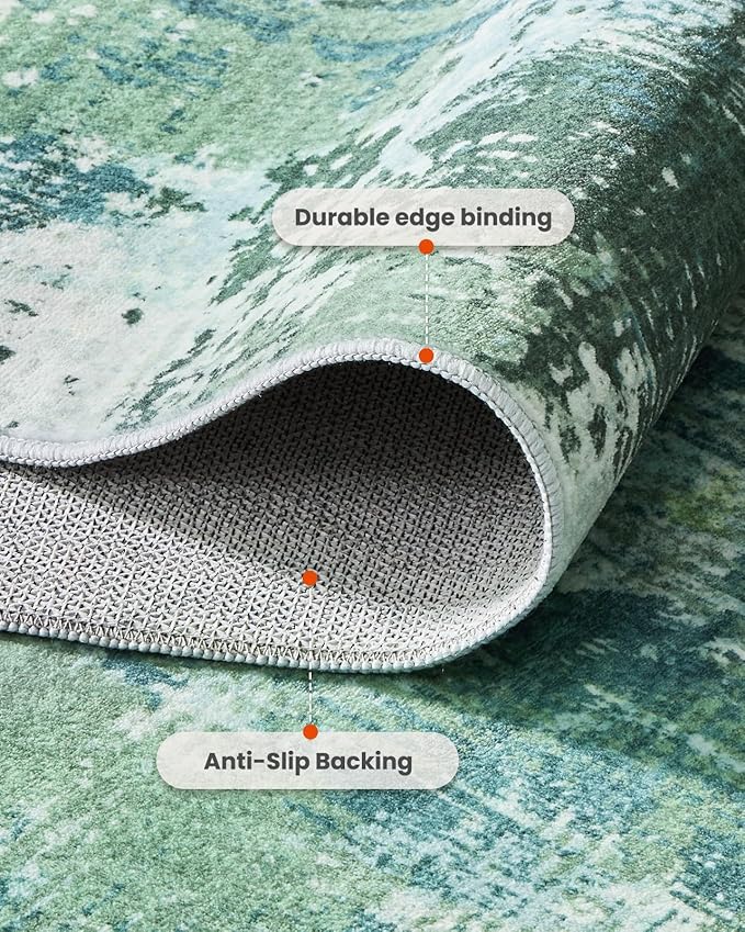 Washable Area Rug 2x4, Small Entryway Rug Non-Slip Vintage Door Mat Indoor Entrance, Low Pile Floor Carpet for Entrance, Hallway, Kitchen and Corridor,Green
