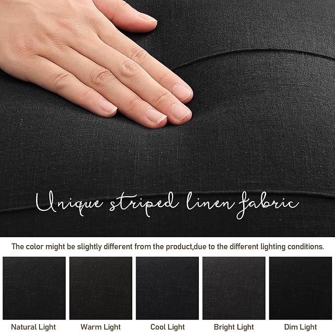 ZWJD Decorative Linen Throw Pillow Covers 18x18 Set of 2 Solid Handcrafted Striped Cushion Covers for Bed Soft Modern Farmhouse Neutral Pillowcase for Couch Bedroom Living Room Home Decor(Black)