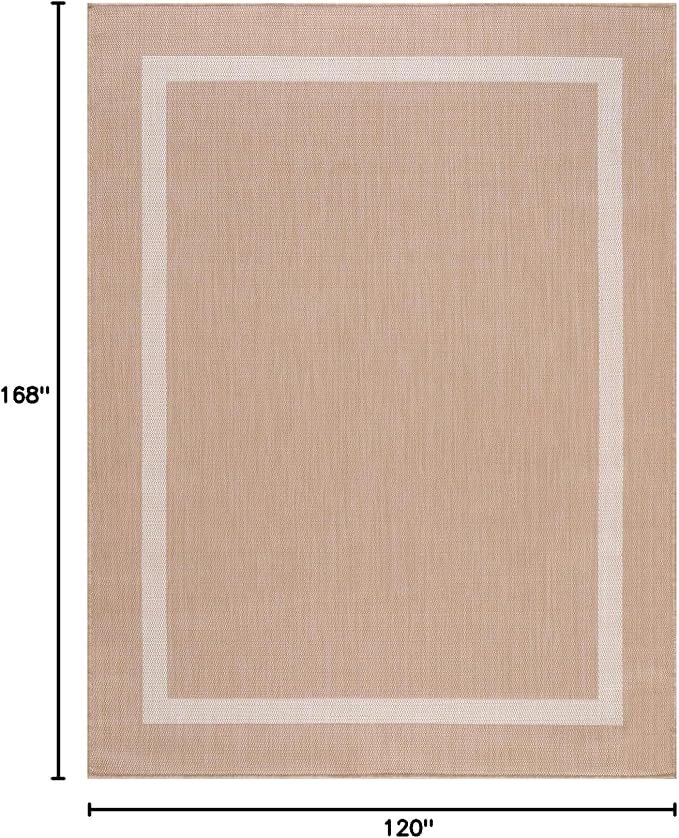 Luul Home Bordered Outdoor Rug 10x14 Washable Outside Carpet for Indoor Patio Porch Waterproof Easy Cleaning Non Shedding Area Rugs Beige 10 x 14
