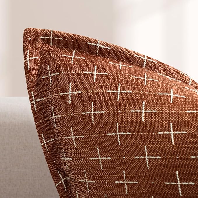ZWJD Fall Pillow Covers 20x20 Set of 2 Soft Polyester Textured Rust Pillow Covers with Stylish Flange Edge Cozy Farmhouse Throw Pillows for Couch Bed Sofa Living Room Fall Decor