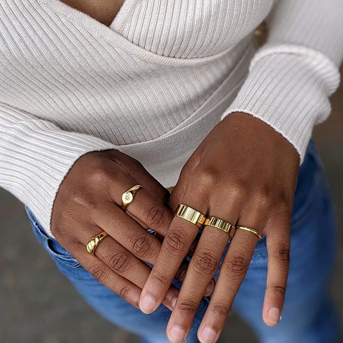 Baguette Dome Ring | CZ Set Gold Dome Ring | CZ Stacking Thick Band