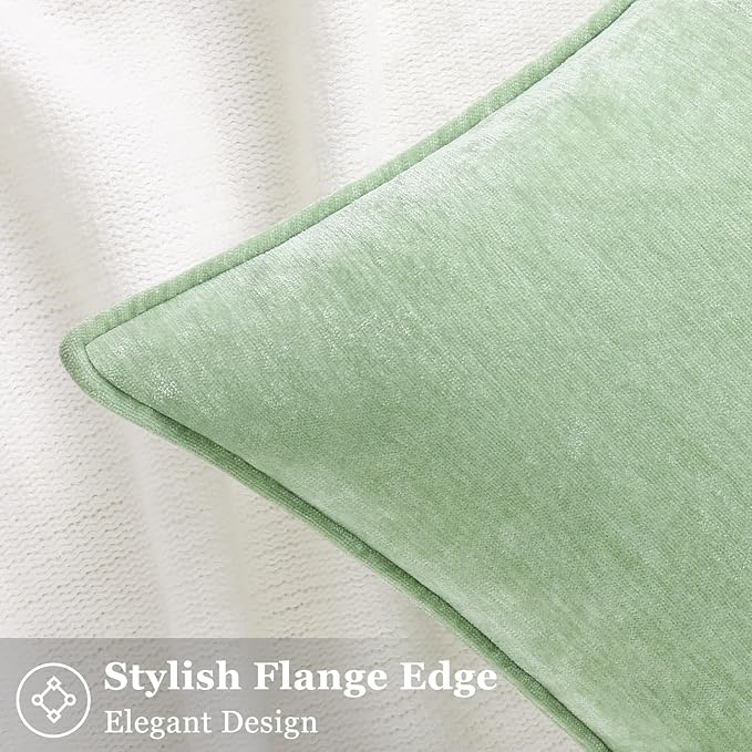 decorUhome Chenille Sage Green Velvet Throw Pillow Covers 12x20 Set of 2 | Fall Soft Lumbar Couch Decorative Modern Farmhouse Pillow Cases with Elegant Design for Sofa Bed Living Room Home Decor