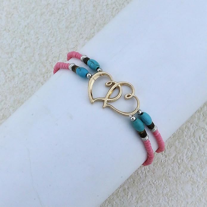 Elastic Beaded Ankle Bracelets for Women Double Heart Layered Stretch Ankle Bracelets Waterproof Dainty Boho Beaded Anklets for Summer Beach Foot Jewelry