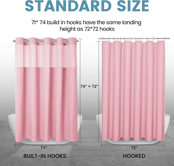 EUTXL 256GSM Heavyweight Shower Curtain with Liner - Waffle Textured Heavy Duty Shower Curtains for Bathroom,71W x 74H,Pink