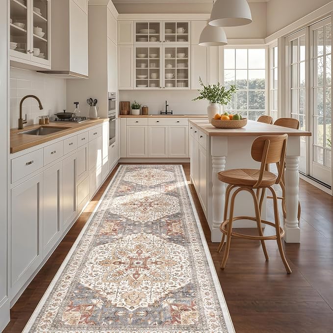 Tortania Area Rug 2x6 Runner Rugs - Washable Vintage Oriental Farmhouse Thin Indoor Carpet for Living Room Bedroom Hallway Entryway Kitchen Under Dining Table Home Office - Orange Multi