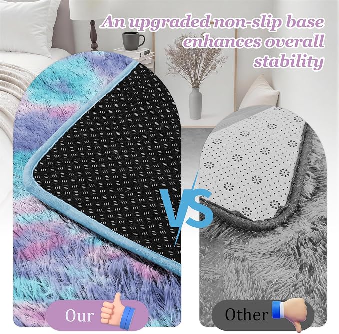 Fluffy 4x6 Area Rugs for Living Room Bedroom: Ultra Soft Shag Rug Non-Slip Non-Shedding Small Plush Bedside Rug Indoor Floor Carpets for Kids Room Playroom Entryway Nursery Dorms Home Rainbow Purple