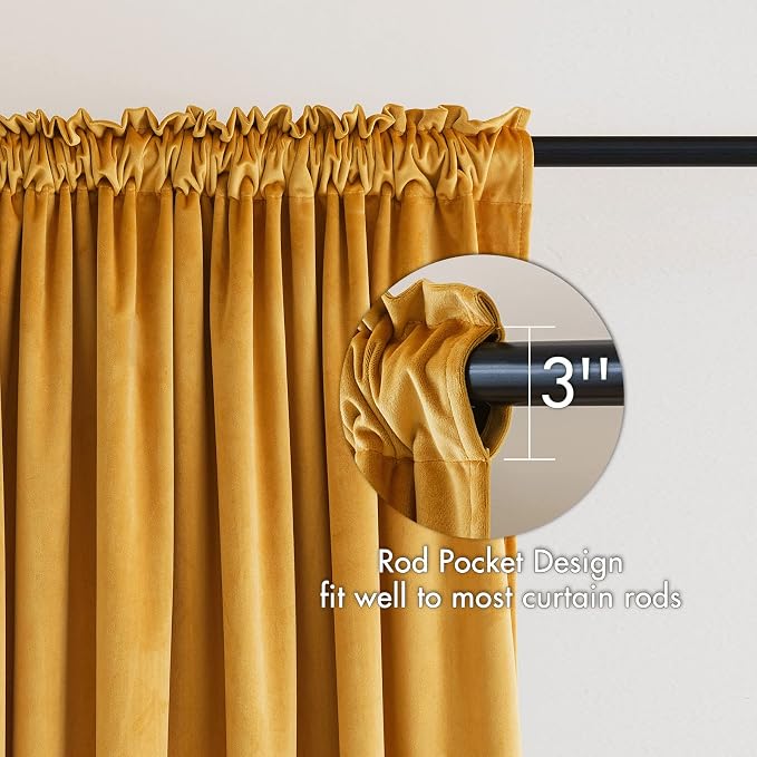 MIULEE Mustard Yellow Blackout Velvet Curtains Drapes 84 Inch Long 52"x84" | Luxurious Bedroom Living Room Decor, Room Darkening, Thermal Insulated, Rod Pocket Design, Super Soft Fabric