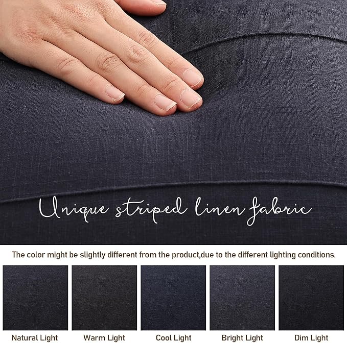 ZWJD Decorative Linen Throw Pillow Covers 20x20 Set of 2 Solid Handcrafted Striped Cushion Covers for Bed Soft Modern Farmhouse Neutral Pillowcase for Couch Bedroom Living Room Home Decor(Dark Navy)