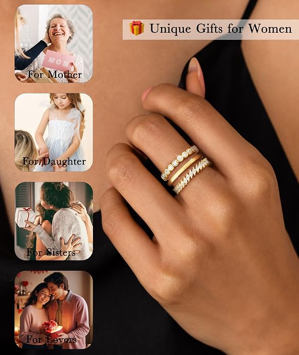 KAERUN Stackable Gold Rings for Women Non Tarnish Dainty 14K Gold Plated Stacking Rings Cubic Zirconia Thumb Ring Set Trendy Statement Wedding Bands Promise Engagement Rings for Women Size 6-10