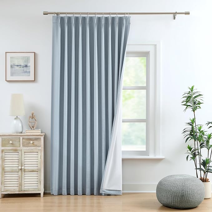WEST LAKE Bailey Pinch Pleat Blackout Curtains with Liner 112 Inches Long | Dusty Blue Modern Textured Drapes for Bedroom Living Room,Thermal Insulated Window Treatment,60"Wx112"L,1 Panel