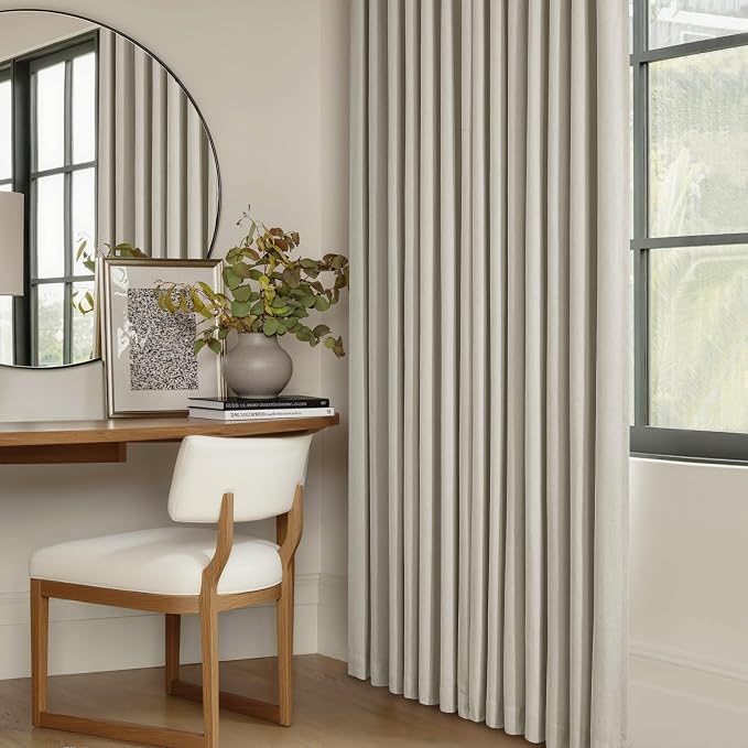 Oatmeal Beige 100% Blackout Pinch Pleated Linen 63 Inch Curtains with Liner | Memory Trained, Thermal Insulated, Heat Blocking, Black Out Curtains for Small Window Dining Room Bedroom 2 Panels W40xL63