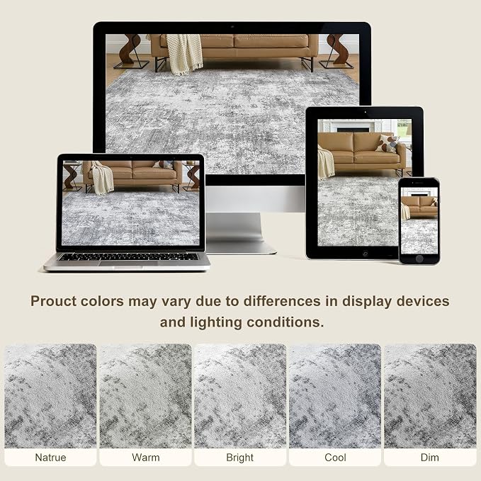 10x14 Area Rugs for Living Room, 10x14 Rug Washable High-Low Pile | Neutral Modern Abstract Carpet, Non Slip Lightweight Soft Made for Dining Room, Home Office Indoor Decor - Gray