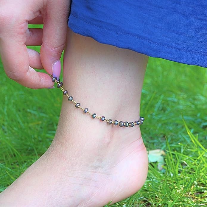 Dainty Gemstone Anklet for Women – 10 Inch Adjustable Anklet with 1 Inch Extender, Gold or Silver Plated Foot Jewelry, Minimalist Boho Style Gift