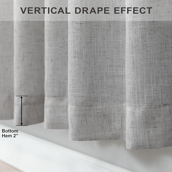 Grey Linen Curtains 63 Inch Length for Bedroom 2 Panels Back Tab Rod Pocket Semi Sheer Energy Efficient Light Gray Curtains for Living Room Kids Nursery Burlap Rustic Farmhouse Dove Silver 52x63 Long