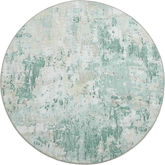 ROYHOME Modern Abstract 4x4 Round Area Rug Non Slip Non Shedding Rug Low Pile Stain Resistant for Bedroom Living Room Office Dining Room,Green