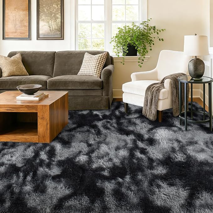 Extra Large 8x10 Area Rugs for Living Room Decor, Non-Slip Shaggy Tie-Dyed Rugs for Bedroom Kids Playroom Dorm Room, High Pile Ultra Soft Carpet, Dark Grey