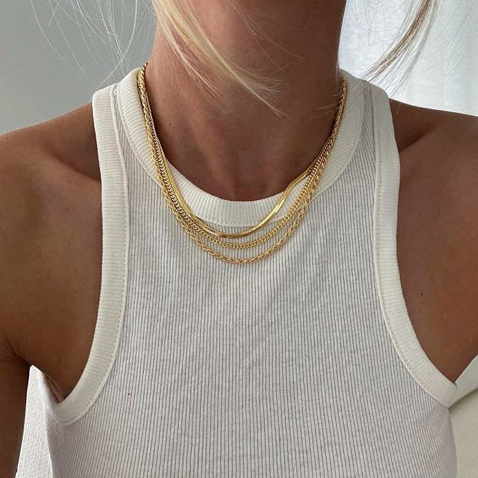 DEARMAY 14K Gold Plated Herringbone Necklaces for Women, Dainty Gold Snake Choker Chain Non Tarnish Trendy Simple Thin & Chunky Options Neckalce 1.5/3/5/6/8mm Chain Jewelry for Gifts