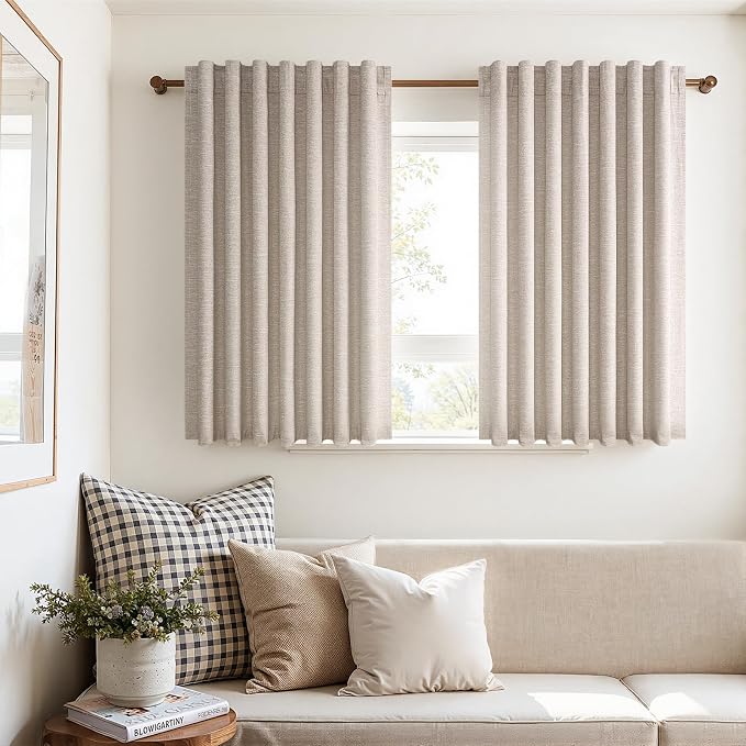 Topfinel 54 Inches Long Short Small Window Blackout Curtains Boho Farmhouse Linen Heat Blocking&Soundproof Room Darkening Curtains Back Tab Pleated with Hooks Fall Home Decor(52" Wx54 L 2 Panels)