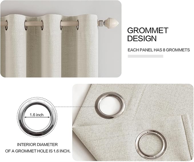 MIULEE Linen Texture Curtains for Bedroom Light Cream 100% Blackout Thermal Insulated Linen Curtains Grommet Room Darkening Drapes for Living Room 52x63 Inch (2 Panels)