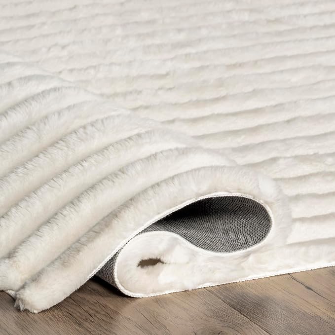 nuLOOM Kai Off White Striped Washable Area Rug, 6' x 9' | Nuloom Kai Striped 6' x 9' Machine Washable Area Rug for Living Room Bedroom Dining Room, Off White