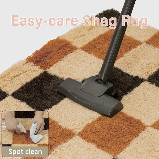 PureCozy Shag Rug 9x12 for Living Room Soft Non-Slip Large Area Rug Bedroom | Fluffy，Washable，Checkered Rug, Kids Room, Nursery Room, Classroom