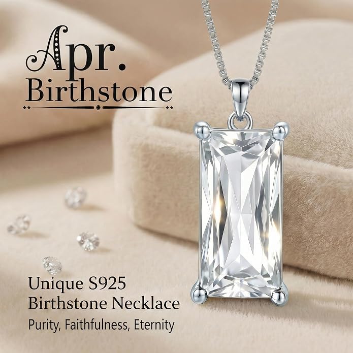 8mm x 16mm Square Birthstone Pendant Necklace – Fashion charming Sterling Silver Gift for women