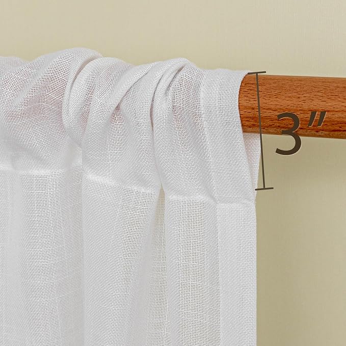 MYSKY HOME Semi Sheer White Curtains 36 Inches Long for Kitchen 2 Panels, Light Filtering Cream Tiers Curtains Rod Pocket Neutral Window Drapes for Bathroom/Cafe/Basement, Pure White, 34 x 36 Inch