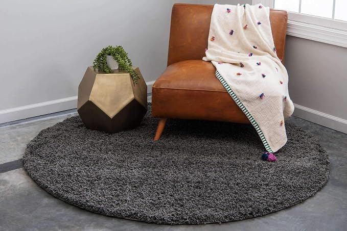 Unique Loom Solid Shag Collection Area Rug (3' 3" Round, Graphite Gray)