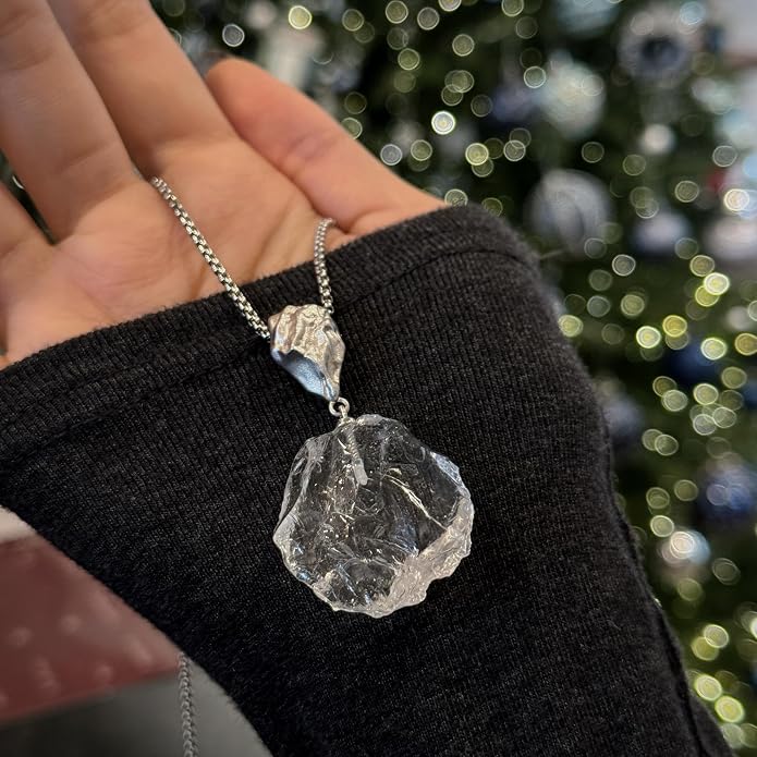 Clear Quartz Crystal Necklace 925 Sterling Silver Necklace Healing Crystals Energy Stone Pendant Natural Moonstone Raw Gemstone Jewelry Spiritual Birthstone Gift for Women Ladies Men