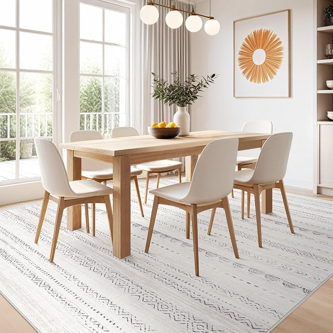 Nakagishi Area Rug Living Room Rugs: 5x7 Washable Boho Large Neutral Farmhouse Soft Moroccan Stain Resistant Indoor Floor Carpet for Bedroom Nursery Kids Playroom Office Dining Room Home House- Gray