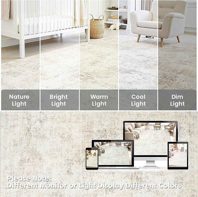 5x7 Area Rugs Living Room Rug Modern Abstract Neutral Washable Rugs Non Slip Soft Carpet Large Area Rug Low Pile Stain Resistant Non Shedding for Bedroom Nursery Dining Room Home Office Beige