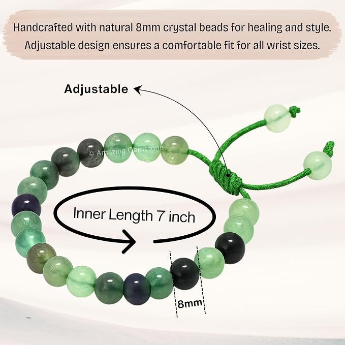 Amazing Gemstone Multi Fluorite Bracelet for Women Men's Gifts - Protection Healing Crystal Bracelet - 8mm Gemstones Beaded Adjustable Bracelet Pulseras para Hombres Mujer Stocking Stuffers